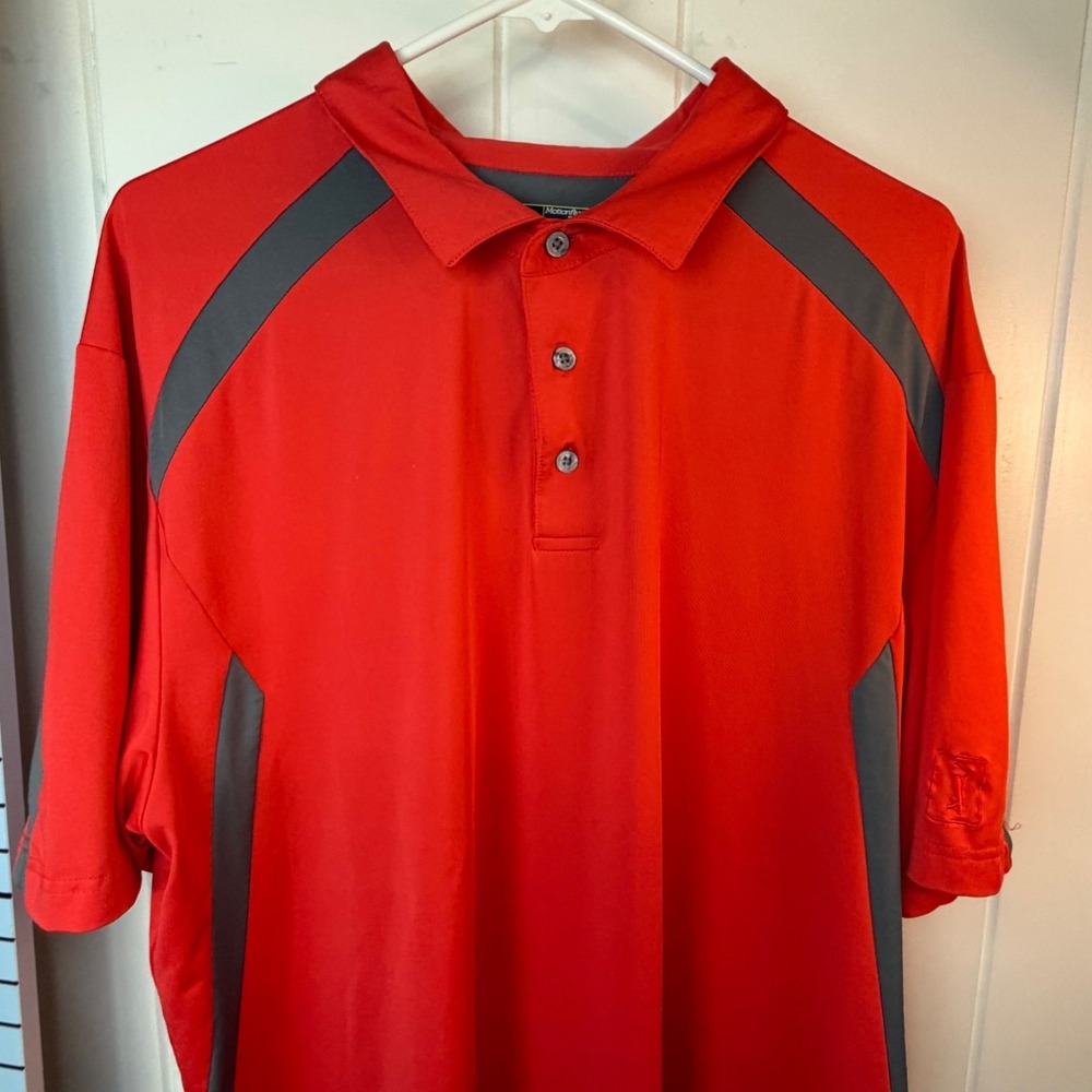 PGA Tour Mens Golf Polo Shirt XL Motionflux 360 Lightweight RedOrange/Gray - Picture 2 of 9